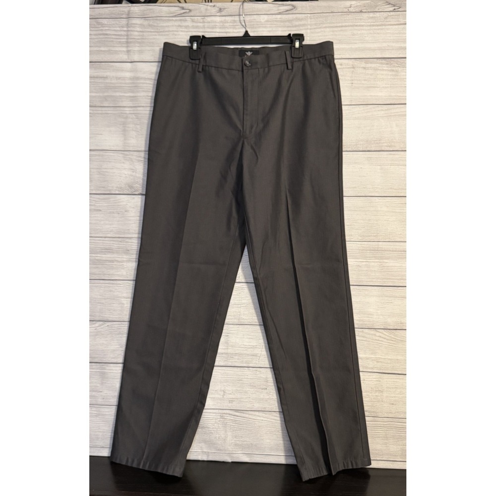 Dockers Signature Khaki D2 Straight Fit Herringbone Pants Mens 36x34 Gray
